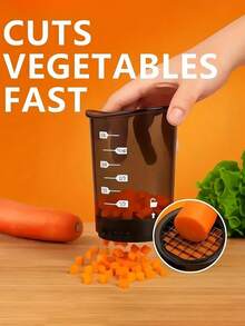 3-In-1 Manual Vegetable Chopper And Slicer Cup - Plastic Body With Carbon Steel Blades, Dishwasher , Suitable For Outdoor Camping And Kitchen, Multi-Functional Tool For Slicing, Dicing And Measuring - Great For Onions, Mushrooms And Other Vegetables