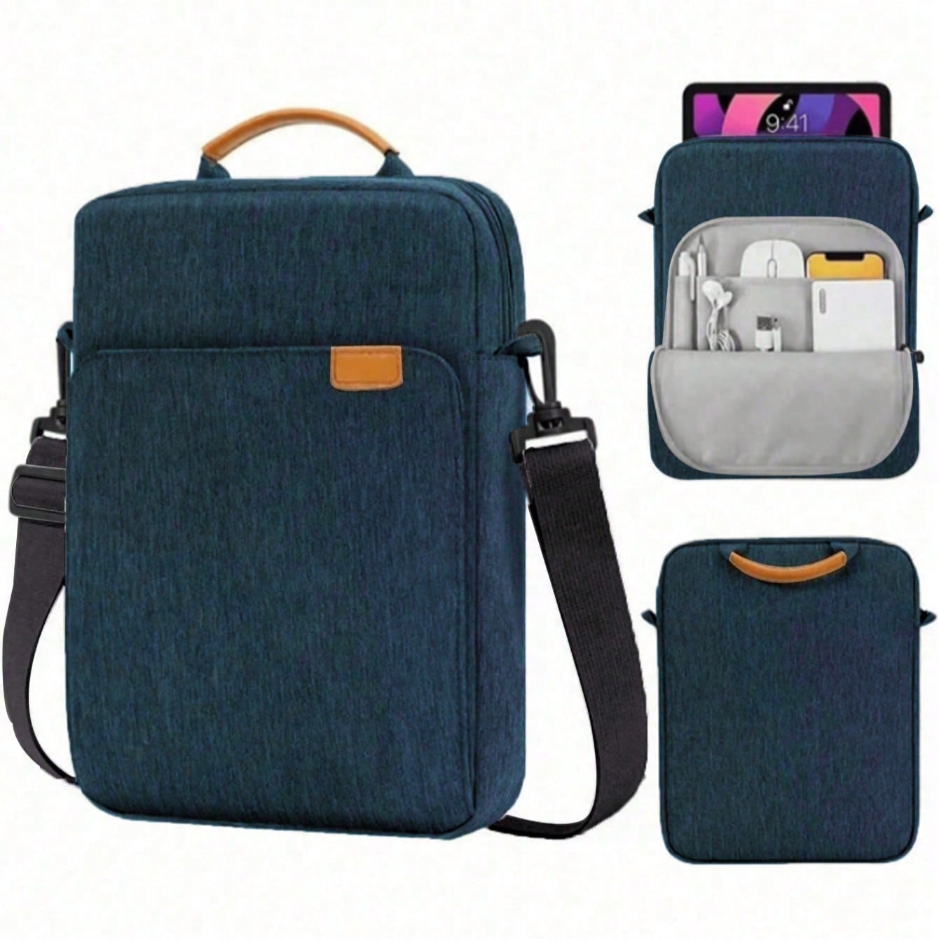 Navy Blue Nylon Shoulder Messenger Bag, Suitable For 11"/13" Tablet Sleeve, Portable Multifunctional Laptop Bag
