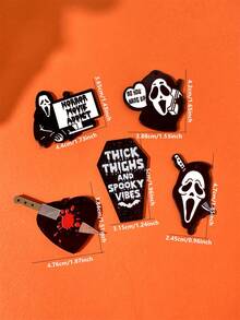 5/10 件万圣节亚克力工艺品 DIY 配件，有趣个性化风格恐怖尖叫骷髅、乌鸦、心形、棺材、刀形耳环、项链吊坠、悬挂装饰 - 黑色 - 查看 3