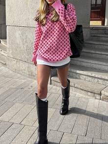 Buzzelle 女士宽松甜美草莓图案圆领长袖针织衫，冬季 - 彩色 - 查看 3