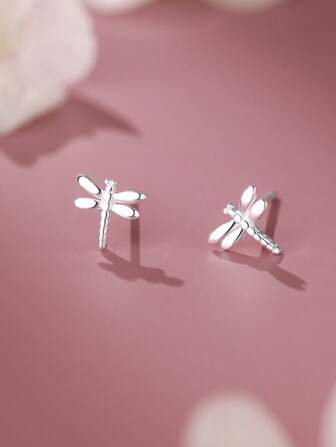 925 Sterling Silver Dragonfly Stud Earrings, Insect Earring Jewelry Suitable For Women Daily Wear, Mother's/Girlfriend's Gift For Easter, Valentine's Day