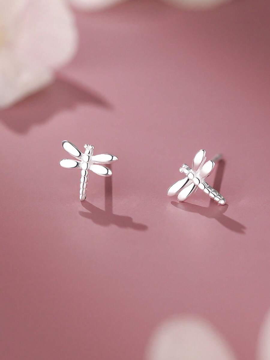 925 Sterling Silver Dragonfly Stud Earrings, Insect Earring Jewelry Suitable For Women Daily Wear, Mother's/Girlfriend's Gift For Easter, Valentine's Day - Dragonfly Earrings - View 1