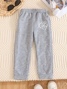 3pcs/Set Young Boy Letter Print Casual Pants, Autumn/Winter Sports Trousers