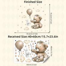 1pc Cute Teddy Bear Wall Decals With Balloons - Cloud And Star Nursery Decor, Removable Vinyl Kids Room Stickers & Balloon Wall Stickers - Multicolor - View 16