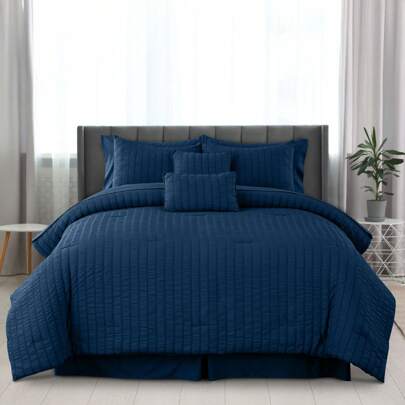 10-Piece Comforter Set - Lux Decor - Down Alternative - Seersucker Lightweight Comforter Set With Sheets - All-Season Warmth & Breathability - Enhance Your Space With Cozy Elegance - Soft Bedspreads - Luxury Bedding Sets - Back To School - Graduation Gifts - Lightweight Comforter - Home Decor - Embrace Comfort In Every Season - Softness And Style Combined - All-Season Bedding Set - Winter Vibes, Christmas Decor, New Year Vibes, New Year Home Refresh Decor, Festive Bedroom Essentials, Cozy Bedding, Soft Bedding, Luxury Bedroom Comfort