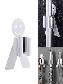 1pc Mop Rack, Smiling Mop Rack, Multi-Functional Mop Hook, Bathroom Mop Hook, Traceless Wall Glue Hook,Bathroom Accessories - Multicolor - View 2