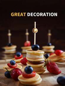 100pcs White Pearl Fruit Cake Disposable Fruit Picks, Pearl Cake Fruit Bamboo Skewers, Fruit Picks, Bamboo Skewers, Fruit Kebabs, Cake & Dessert Display Decor, Cocktail Decorative Bamboo Picks, Cake & Burger Art Forks - For Beverage Decoration, Desserts (Birthday, Wedding Party Supplies, Christmas Gifts) - Multicolor - View 4