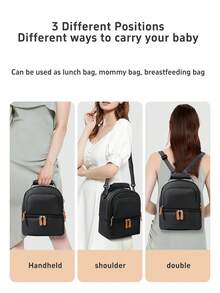 一件代发女款新款灰色时尚双层婴儿奶瓶包保温包适合日常出行双肩单肩手提换尿布包多功能保鲜储奶冰袋 - 黑色 - 查看 8