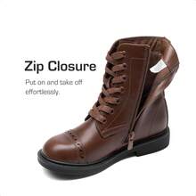 Kids' Combat Ankle Boots With Side Zipper & Lace-Up – For Toddlers, Little & Big Kids (Girls & Boys) - 棕色 - 查看 7