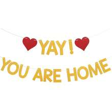一套“耶，你回家了！”闪光三角旗横幅，趣味欢迎回家派对装饰，男女通用，返校季，军人返乡，家庭团聚派对悬挂旗帜 - 彩色 - 查看 14