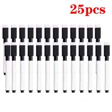 一套25支可擦马克笔，带橡胶笔帽，防水防渗墨，适用于白板教学演示，简易学生细头绘图笔，适用于白板、教室、办公室和家庭，黑色，返校季