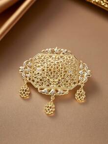 1 pièce Broche dorée pour femme avec motif floral arabe, pince à foulard, broche de mariée marocaine, bijoux de mode du Moyen-Orient, mariage et festival