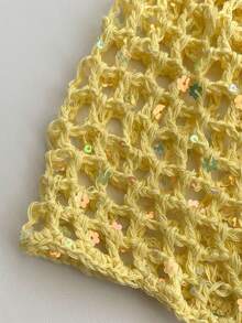 1 件带亮片字母的黑色标签。手工钩编镂空亮片便帽，时尚复古百搭轻便透气针织帽，适合春夏季节 - 針織帽 - 查看 11