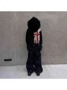 2025 New  Street Y2k Autumn And Winter Hooded Cardigan Sweatshirt Black Fur Hat Loose Hoodie Men's And Women's Same Style - màu đen - Xem 2