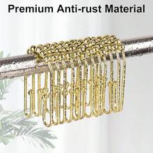 U Shaped Shower Curtain Hooks Rings,12 Pcs Durable Rust Resistant Metal Shower Hooks, Double Glide Smoothly Anti-Drop Shower Rings Shower Curtain Rod,Black - Vàng - Xem 5