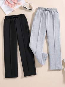 2pcs Toddler Girls' Sports Pants With Bow Waist Seam Detail - Multicolor - View 1