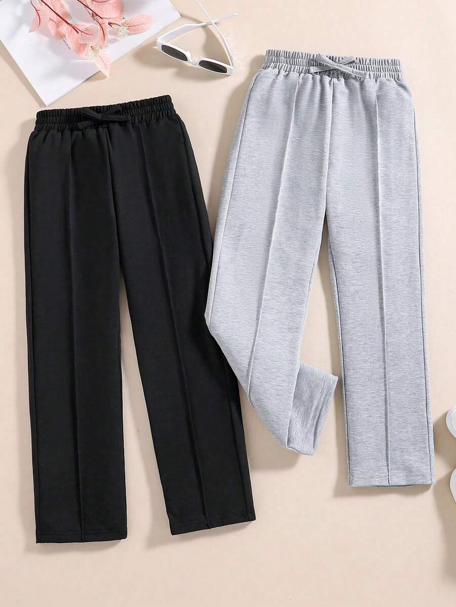 2pcs Toddler Girls' Sports Pants With Bow Waist Seam Detail - Multicolor - View 1