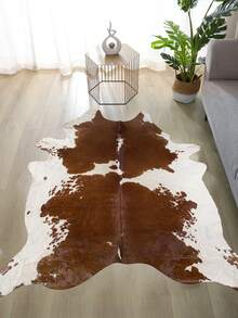 1 قطعة سجادة مطبوعة بنمط جلد البقر غير متماثل - ديكور منزلي بطراز المزرعة الريفي، سجادة غرفة المعيشة، سجادة غرفة الإقامة المنزلية - مناسبة للمطبخ وغرفة الطعام وغرفة المعيشة والممرات