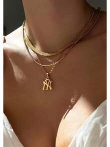 18K Gold Plated - Silver New York Necklace Stainless Steel Pendant Necklace Link Chain NY Pendant High Polished Finish Gift Idea2025 - 金子 - 查看 9