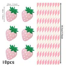 10 件/套草莓蛋糕装饰纸杯蛋糕装饰红色闪光水果主题浆果草莓纸杯蛋糕签，派对、圣诞节的夏季甜点装饰 - 彩色 - 查看 9
