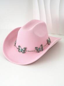 1 Stück universeller weicher Hut Westernhut mit Metall-Schmetterling-Accessoire, ist eine modische Rückkehr zur Schulsaison, geeignet für Western-Themen-Events, Halloween, Rollenspiele, Abschluss, Musikfestivals und Outdoor-Sport