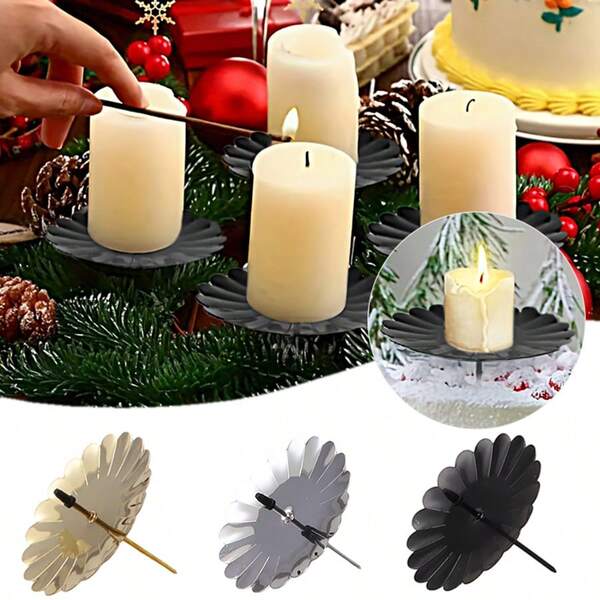 Castiçal romântico de metal com 4 peças - Feito à mão, conjunto de suportes para velas em formato de pilar, suporte para fixação de velas, porta-velas para festa de Natal, porta-velas redondo de metal em formato de pilar