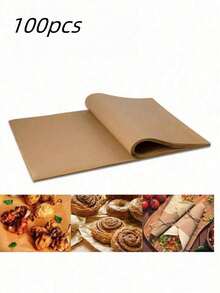 50 /100Pcs Parchment Paper Baking Sheets,Precut Non-Stick Parchment Sheets For Baking, Cooking, Grilling, Air Fryer And Steaming Fit For Most Sheet Pans - Khaki - View 3