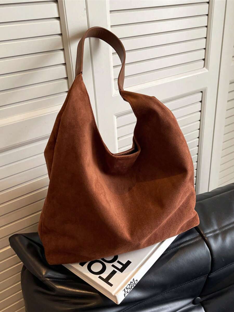 1 Set Women's Autumn/Winter Large Capacity Vintage Suede Underarm Tote Bag, High-End Commuter Shoulder Bag With Inner Lining, Newest Fashionable Suede Bag For Women