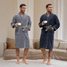 Men's Bath Skirt, Luxurious Coral Velvet Bathrobe-Super Long, Thick And Absorbent, Soft And Lint-Free, Very Suitable For Sauna, Swimming, Soft Texture For Fall/Winter, Home Relaxation, Bathrobe, Autumn Winter Wear,Gym And Family Use, Ideal Christmas Gift.