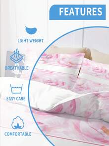 3pcs Customized Bedding Set, Pink Floral Pattern, Includes 1 Duvet Cover & 2 Pillow Shams, Can Be Purchased Separately. Made Of Polyester Fabric, Digital Printing, Suitable For Children, Families And Parents - Multicolor - View 4
