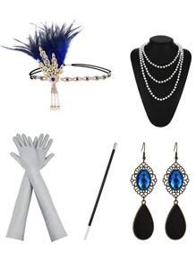 7 pièces Parure années 1920 pour femme, incluant un serre-tête, des boucles d'oreilles, des gants, un bracelet et un ensemble de 5 pièces de costume vintage élégant pour le bal de promo ou Halloween