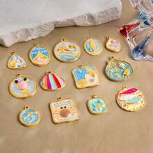 1pc/2pcs Luxury Delicate 304 Stainless Steel Electroplated Pendant Charms, Suitable For DIY Jewelry, Jewelry Making, Crafts - Ocean Life, Cherry, Flower Designs - Color - View 2