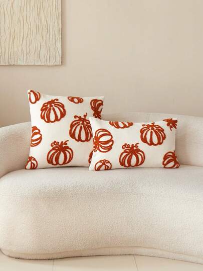 1pc Thanksgiving Beige Pumpkin Embroidered Throw Pillow Cover, Suitable For Indoor Decor, Harvest Festival Decorative Pillow Cover, Pillow Insert Not Included