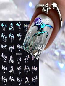 Pegatinas de uñas holográficas 3D de dragón, calcomanías de arte de uñas de dragón de metal dorado y plateado, suministros para fiestas con tema de fantasía punk, artesanía exquisita, deslizadores con textura brillante para decoración de uñas, adecuado para mujeres, joyería de arte de uñas, accesorios de arte de uñas DIY