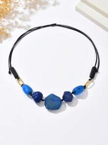 1 chiếc vòng cổ dây đá xanh bất đối xứng phong cách Bohemian phóng đại, phù hợp cho trang phục hàng ngày và dự tiệc của phụ nữ - Màu xanh lam - Xem 4