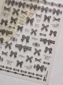 1片秋季新款白色/黑色/粉色蕾丝蝴蝶结美甲贴纸，可爱蝴蝶结美甲贴纸，白色粉色3D自粘复古精致蝴蝶结美甲设计用品，丝带蝴蝶结，女士DIY美甲装饰 - 彩色 - 查看 7