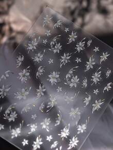 秋季新款1片装5D美甲贴纸梦幻蓝紫珍珠蝴蝶玫瑰花朵蝴蝶结指甲贴贝壳灯设计自粘贴纸美甲装饰花朵指甲贴5D浮雕百合花朵贴纸 - 彩色 - 查看 4