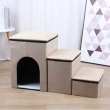 Simple Solid Color Foldable Pet Nest Stairs Two In One Pet Ladder Cat And Dog Stairs Teddy Thickened Sponge Ladder Foldable Cat And Dog Stairs Foldable Pet Stairs - Without - View 3