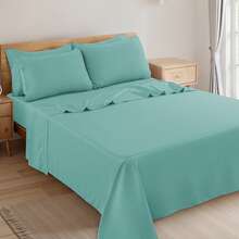 LUX DECOR 6-Piece Embroidered Bed Sheet Set – Brushed Microfiber, Deep Pocket, Lightweight & Breathable – Graduation Gifts, Home Decor, Sleep Protection For Dorms, Student Beds, Back‑To‑School Gift, Soft Bed Linens, Comfortable Sleep, Luxury Bed Set, Valentine's Day Bedroom, Spring Bedding Refresh, Guest Room Essentials, Dorm Room Bedding, Premium Bed Linens, Easy Care Sheets, Hypoallergenic Fabric, Year-Round Comfort, Master Bedroom Update, Matching Bedding Set, Hotel Quality Linens - 水鴨藍 - 查看 9