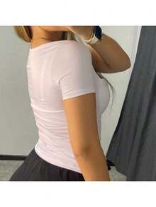 Kit Of 3 Basic Suplex Blouses, Square Neckline, Short Sleeve, Lined - 米色/白色/黑色 - 查看 6