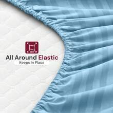 Lux Decor 4 Pc Stripe Bed Sheets, High GSM Brushed Microfiber Bedding Set With Deep Pocket Fitted Sheet & Pillowcases. Soft, Breathable, Hypoallergenic, Easy Care, And Wrinkle Resistant For Year-Round Comfort And A Classic Hotel-Quality Look. - 藍色 - 查看 7