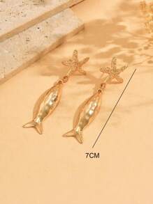 1 Pair Fashionable Metal Alloy Starfish & Fish Pendant Earrings For Women, Suitable For Daily Wear, Holidays And Vacation - Multicolor - View 4