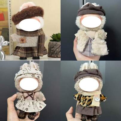 [Clothes Only] 17CM Casual Cute Furry Outfit, 1st/2nd/3rd Generation Plush Doll Accessories, Versatile Floral & Leopard Print Fashion Set For LABUBU (Doll And Shoes Not Included)