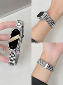 二合一实心不锈钢表带和保护壳适用于小米手环 3/4/5/6/7/8/9、红米手环 2，兼容 NFC/小米智能手环 9/8 Active - 銀色 - 查看 18