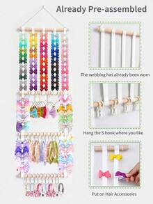 1 pieza Organizador colgante de clips para el cabello de niños, clips para el cabello de niñas, organizador de scrunchies y accesorios con montaje en pared, regalo de cumpleaños para bebés, regalo de bautizo para bebés - Blanco - Ver 3