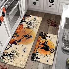 1pc Thickened 0.47 Inch/1.2cm Halloween Kitchen Mats, Moon Background Pumpkin Pattern Kitchen Mat, Perfect For Halloween, Day Of The Dead & Easter Decor, Non-Slip, For Bedroom, Living Room, Laundry, And Bathroom ﻿ Halloween Party - Multicolor - View 8