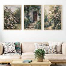 Juego de 3 impresiones de pintura al óleo con diseño de vintage de rosas de jardín y hortensias, arte de pared rústico floral, póster de lienzo botánico, decoración de pared primaveral neutra, regalo ideal para sala de estar, dormitorio, oficina, dormitorio, cafetería, bar, pasillo, decoración del hogar y de la habitación, sin marco