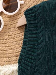 Boys' Collegiate Style Solid Color Cable Knit Sweater Vest - Dark Green - View 4