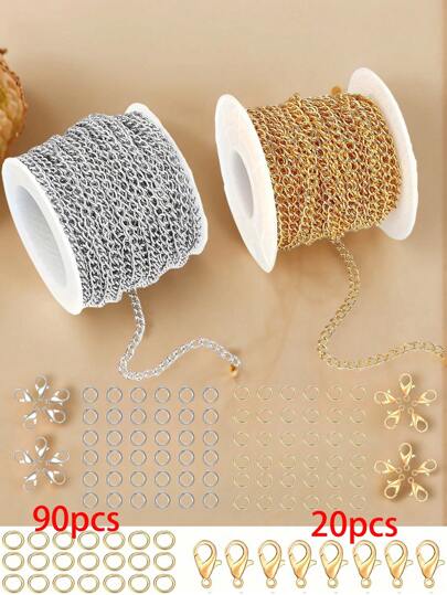 5米/卷项链链，适合DIY珠宝制作，项链链套装，包含20个龙虾扣，90个跳环，1米/包（不含龙虾扣和跳环）