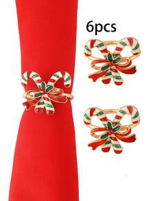 2-6pcs Christmas Napkin Rings Set, Deer, Christmas Tree, Vintage Gold Wreath, Candy Cane, Christmas Table Decor Napkin Holders, Christmas Party Napkin Rings - Multicolor - View 7